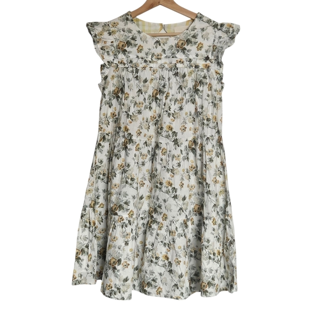 Laura Ashley Floral Ruffle Sleeve and Plaid Accents Dress Size 4